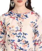 Vamika Cream French Crepe Printed Party Wear/Casual Wear Kurti - Distacart