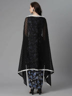 Ahalyaa Women's Black Color Crepe Digital Print Top Skirt With Shrug - Distacart