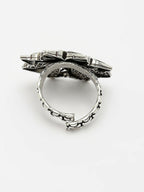 NVR Women's Silver-Toned Floral Shape Adjustable Finger Ring