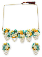 Flower Jewellery Gold-Plated Turquoise Blue Floral Jewellery Set - Ruby Raang - Distacart