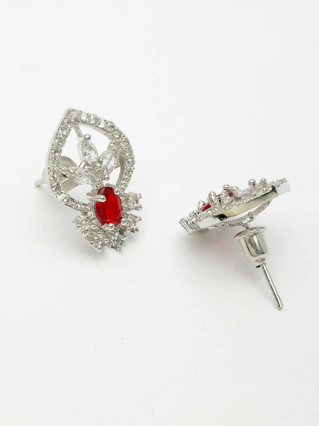 NVR Women Silver-Plated American Diamond-Studded Pendant Set