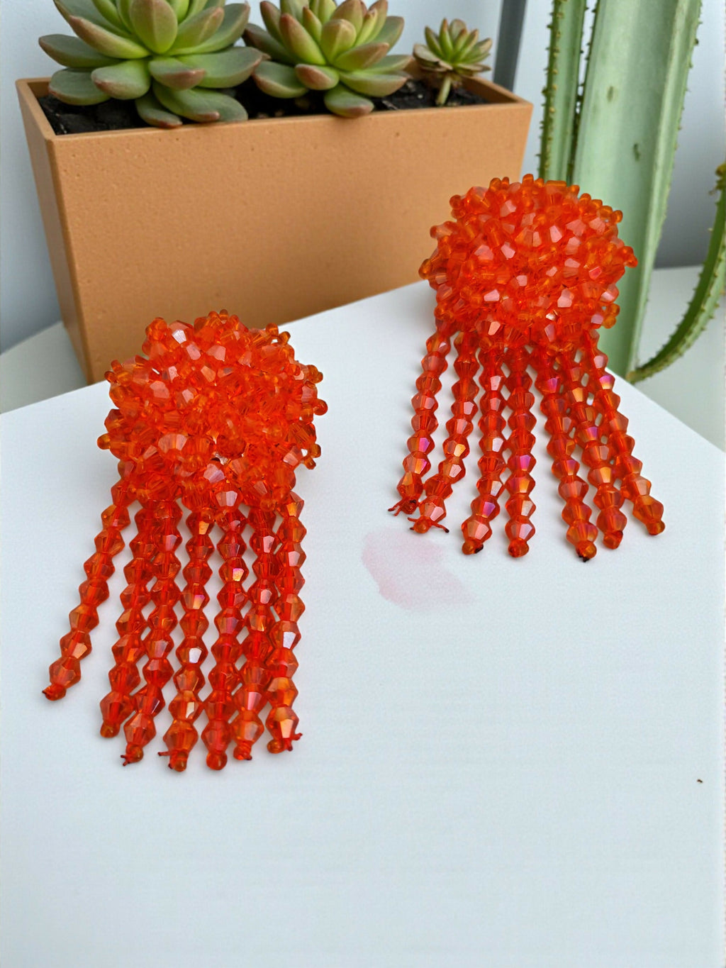 Inhanns Handmade Crystal Water Fall Earrings - Short - Orange - Distacart