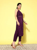 Ahalyaa Women Printed Regular Gotta Patti Kurta with Trousers