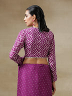 trueBrowns Purple Bandhani Printed Silk Full Sleeve Blouse