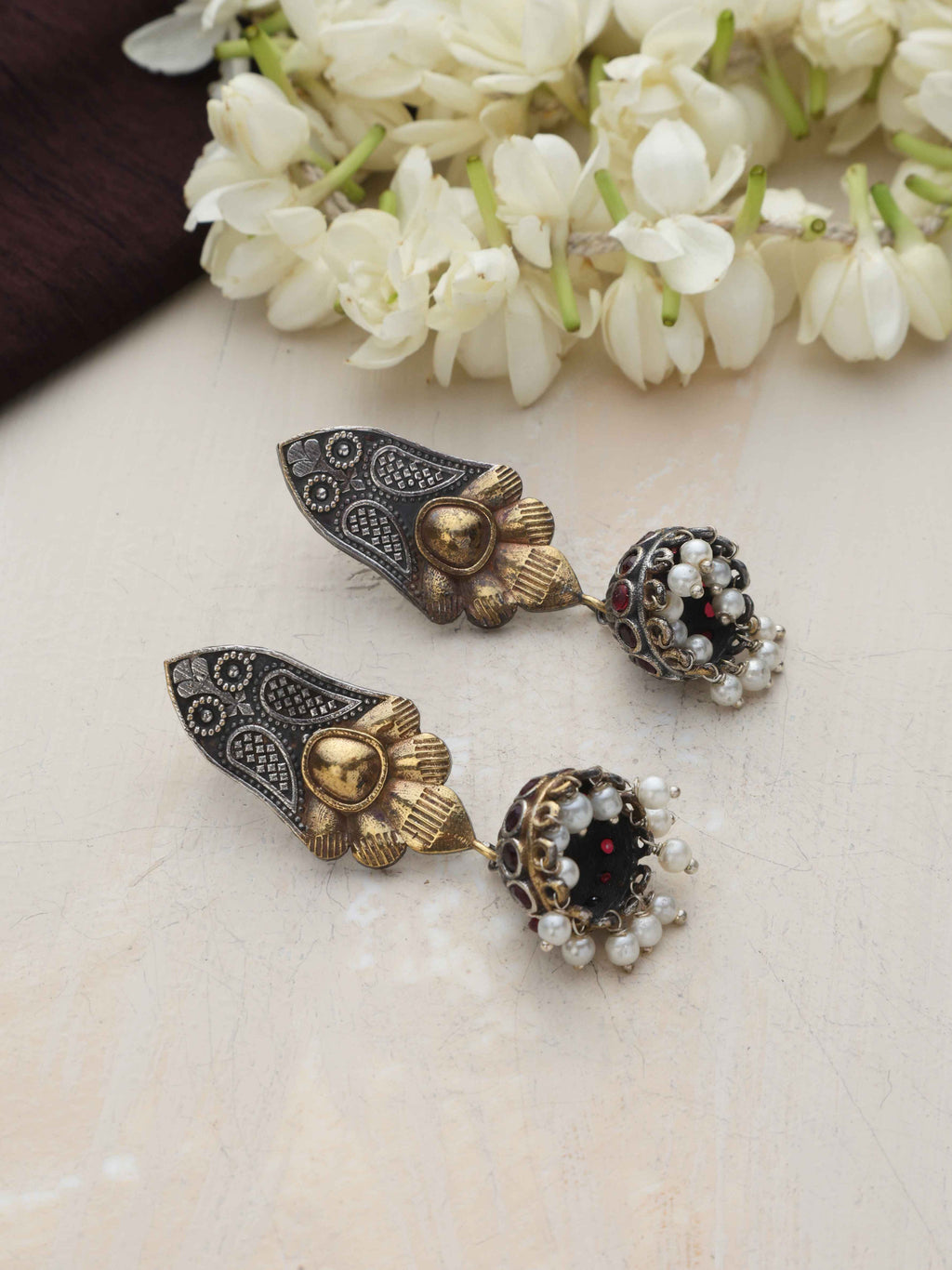trueBrowns Silver Gold Tone Jhumka Earrings - Distacart