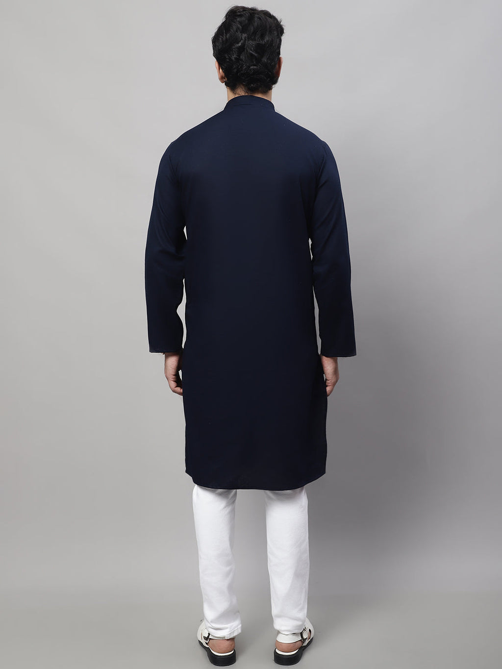 Even Apparels Blue Pure Cotton Kurta With Band Collar - Distacart