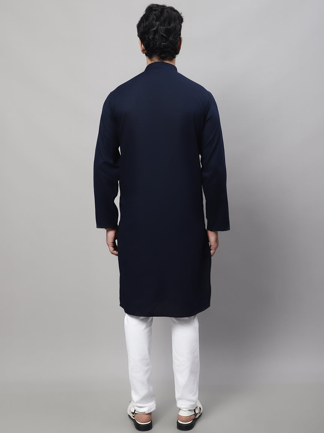 Even Apparels Blue Pure Cotton Kurta With Band Collar - Distacart