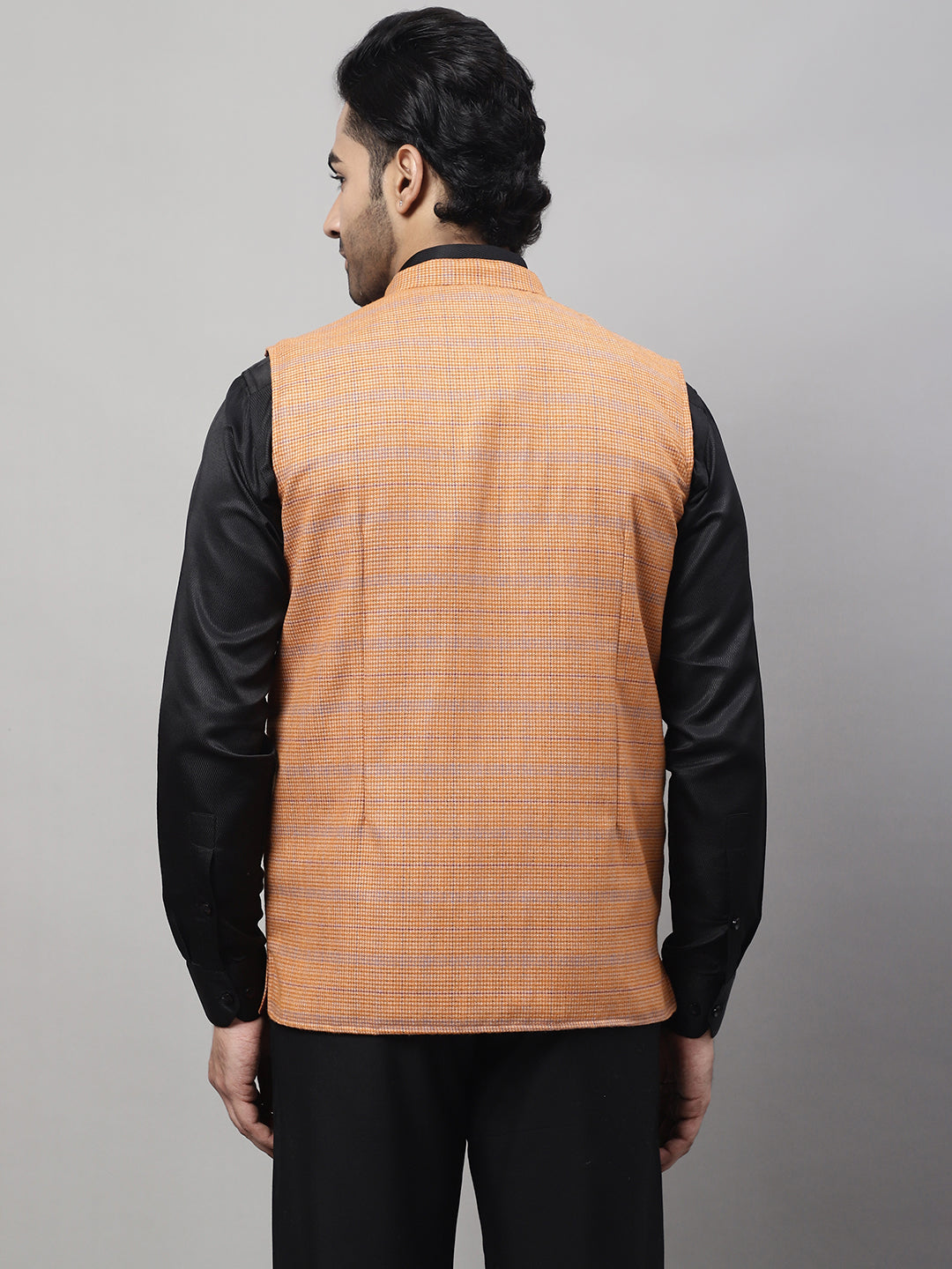 Even Apparels Men's Orange Nehru Jacket With Welt Pockets