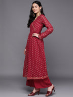 Ahalyaa Women Maroon Floral Empire Kurta with Palazzos