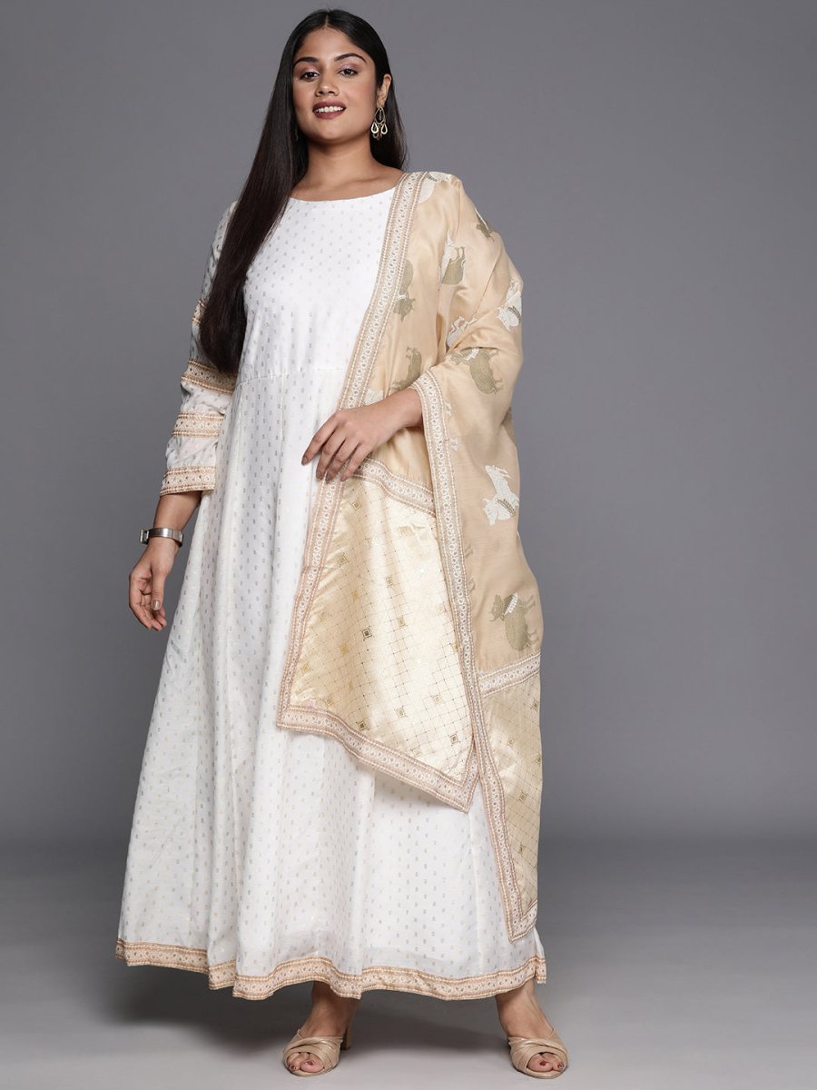 Ahalyaa Plus Size Boat Neck Maxi Ethnic Dress With Dupatta - Distacart