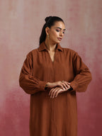 trueBrowns Brown Cotton Dobby Dress - Distacart
