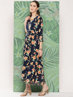InWeave Women's Black Tropical Print Gota Long Dress - Distacart