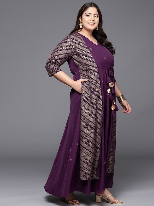 Ahalyaa Plus Size V-neck Maxi Ethnic Dress - Distacart