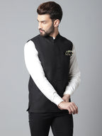 Even Apparels Men's Black Nehru Jacket With Welt Pockets