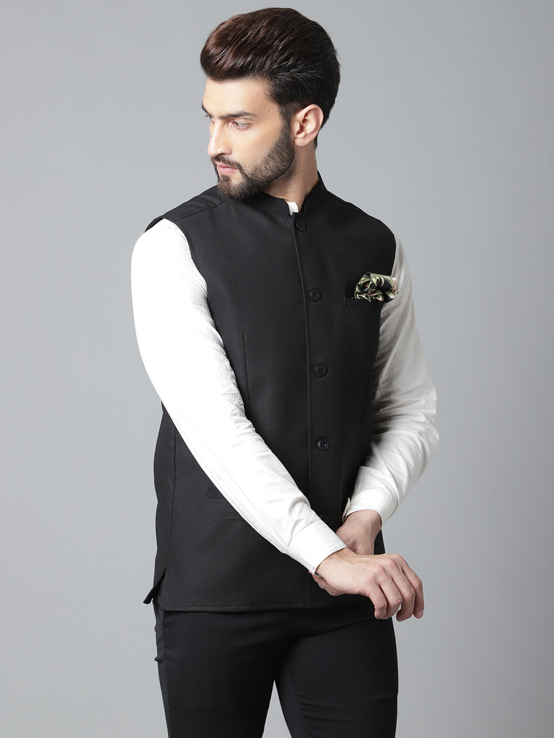 Even Apparels Men's Black Nehru Jacket With Welt Pockets