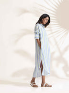 trueBrowns White Cotton Multi Stripe Shirt Dress - Distacart