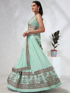 House of Panchhi Burgundy Pure Georgette Sequins And Thread Embroidery Lehenga Choli & Dupatta