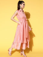 Ahalyaa Belted Tiered Empire Ethnic Dress - Distacart