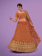 Myra Orange Georgette Embroidered Designer Lehenga