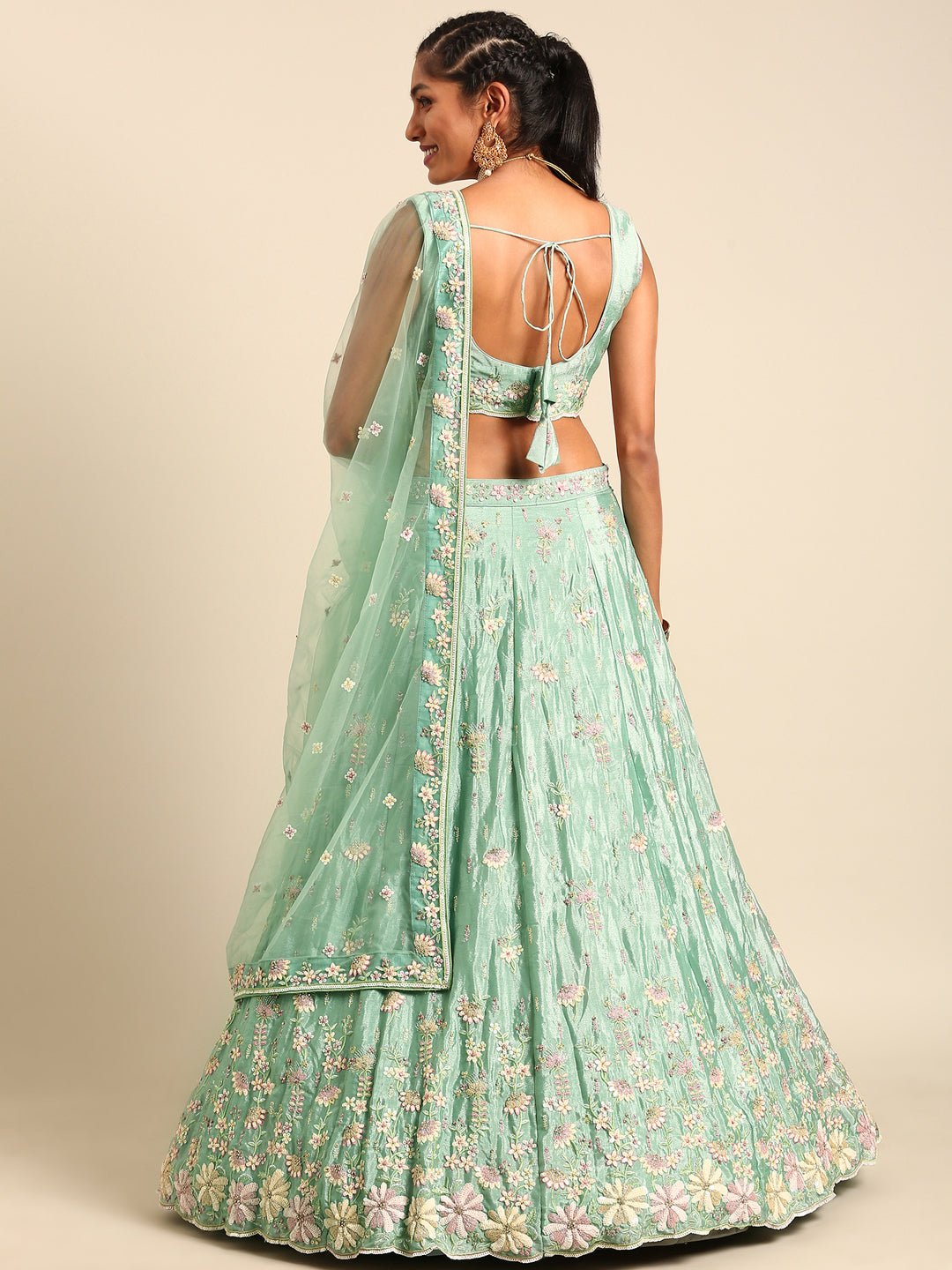 House of Panchhi Sea Green Georgette heavy Sequinse embroidery Lehenga choli & Dupatta