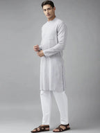 Fabmade Men Grey Cotton Linen Kurta