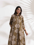 trueBrowns Olive Green Cotton Print Shirt Dress - Distacart