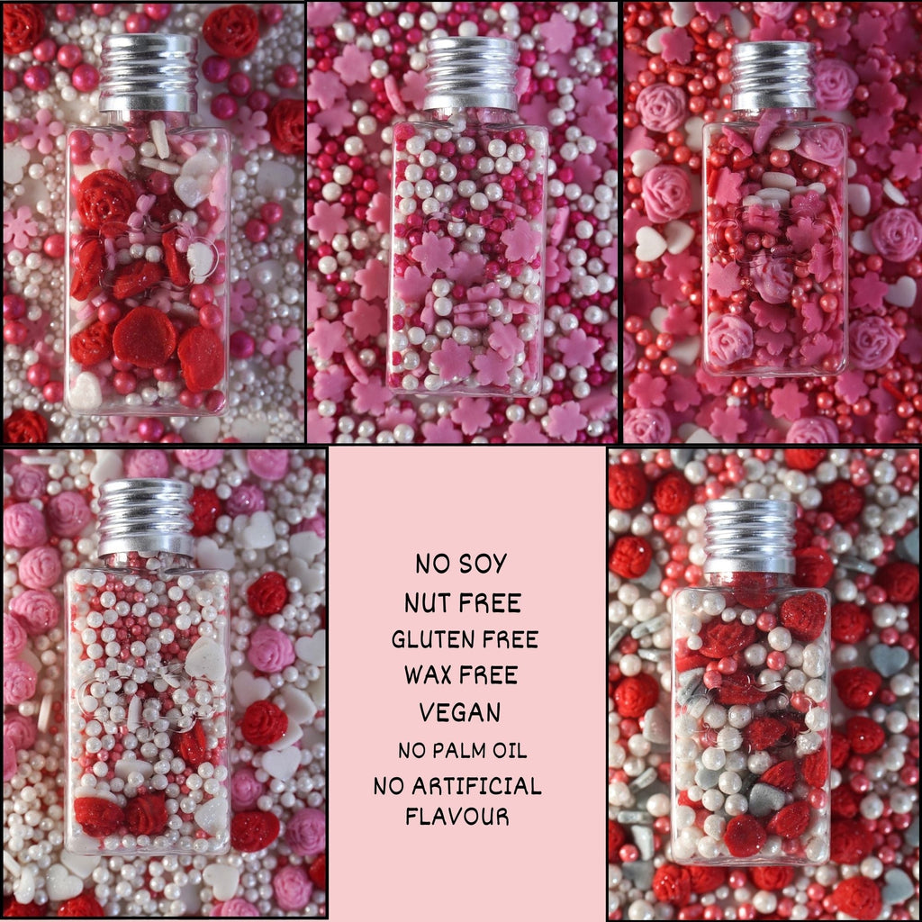 confect pink mini roses lips i silver hearts vermcelli and white pearls sprinkles for baking cake decorative baby shower sprinkles edible sprinkles mix pack of 5