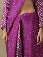 trueBrowns Purple Bandhani Printed Silk Ready to Wear Saree with Belt