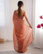 Lorenvalley Fashion Peach NC Chiffon Square with fancy Lace Saree with Blouse - Distacart