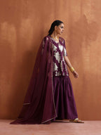 trueBrowns Purple Metallic Sharara Dupatta Set - Distacart