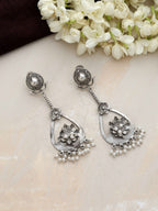 trueBrowns Silver Tone Floral Chandbaali Earrings - Distacart