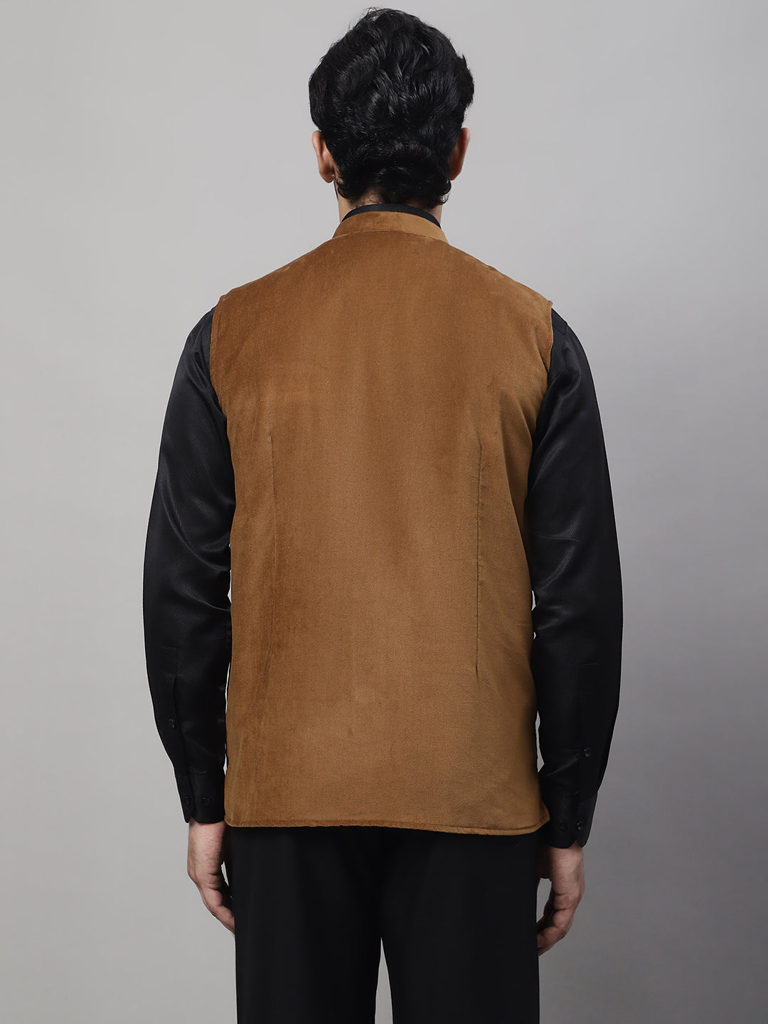 Even Apparels Men's Brown Nehru Jacket With Welt Pockets