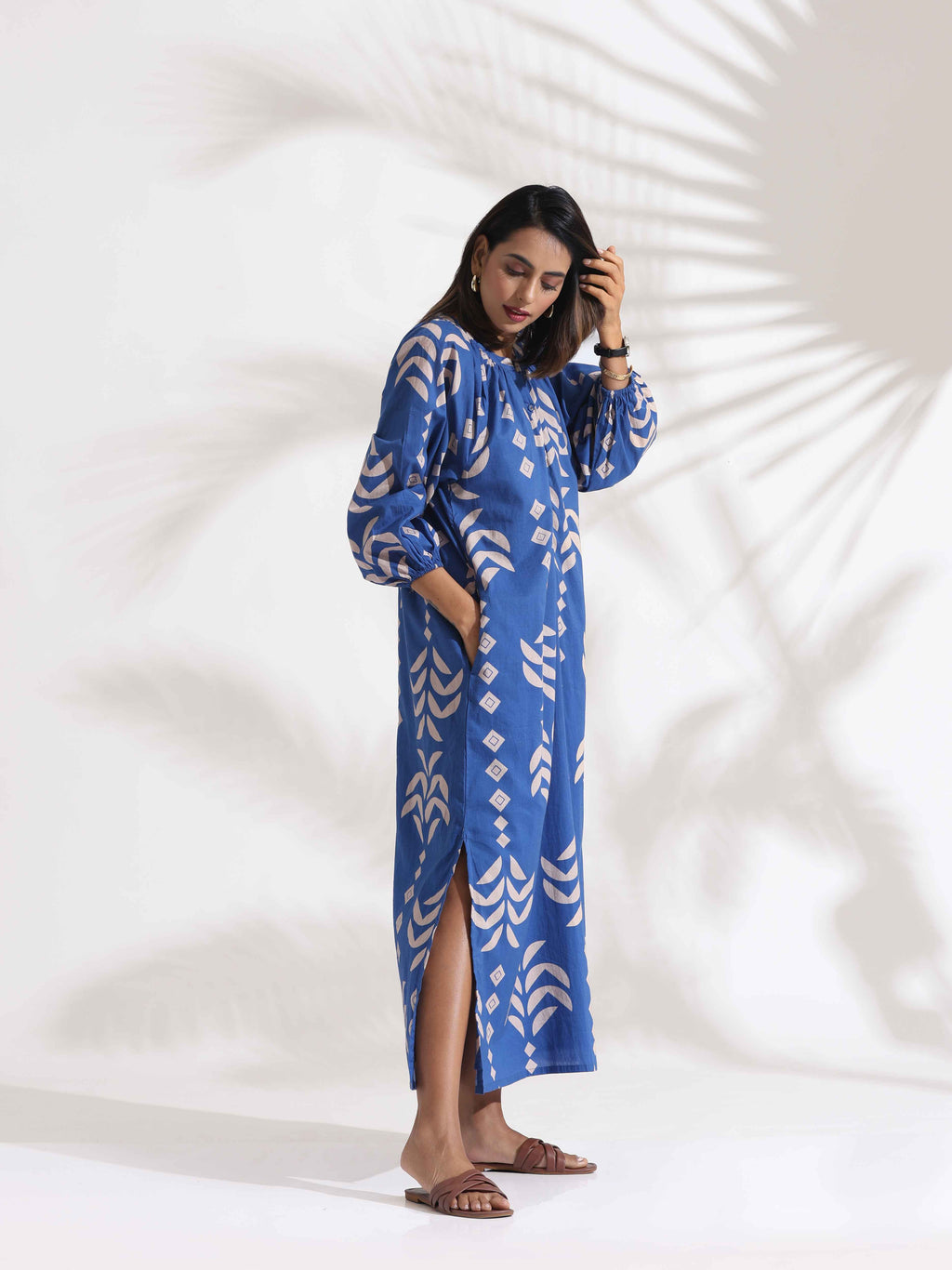 trueBrowns Blue Cotton Print Dress - Distacart