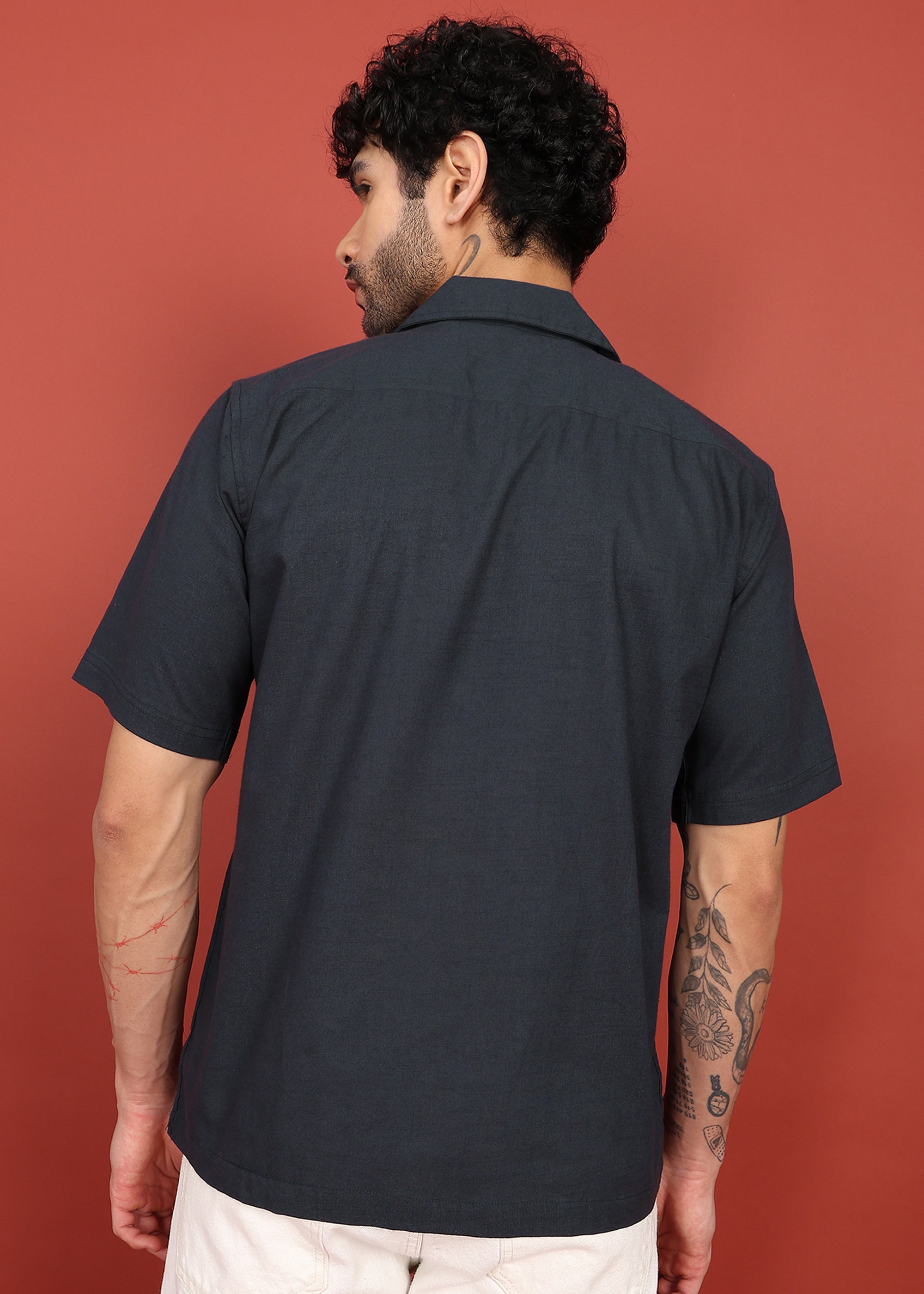 Fabmade Midnight Black Cuban Collar Shirt