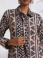 trueBrowns Beige Cotton Geometric Print Shirt Kurta Set - Distacart