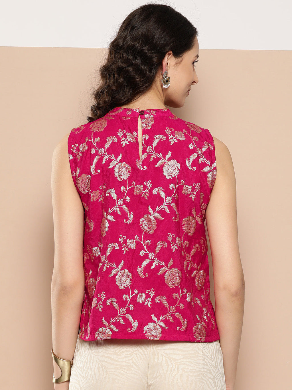 InWeave Women's Fuchsia Brocade Halter Top