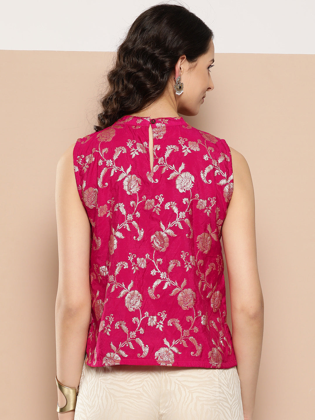 InWeave Women's Fuchsia Brocade Halter Top