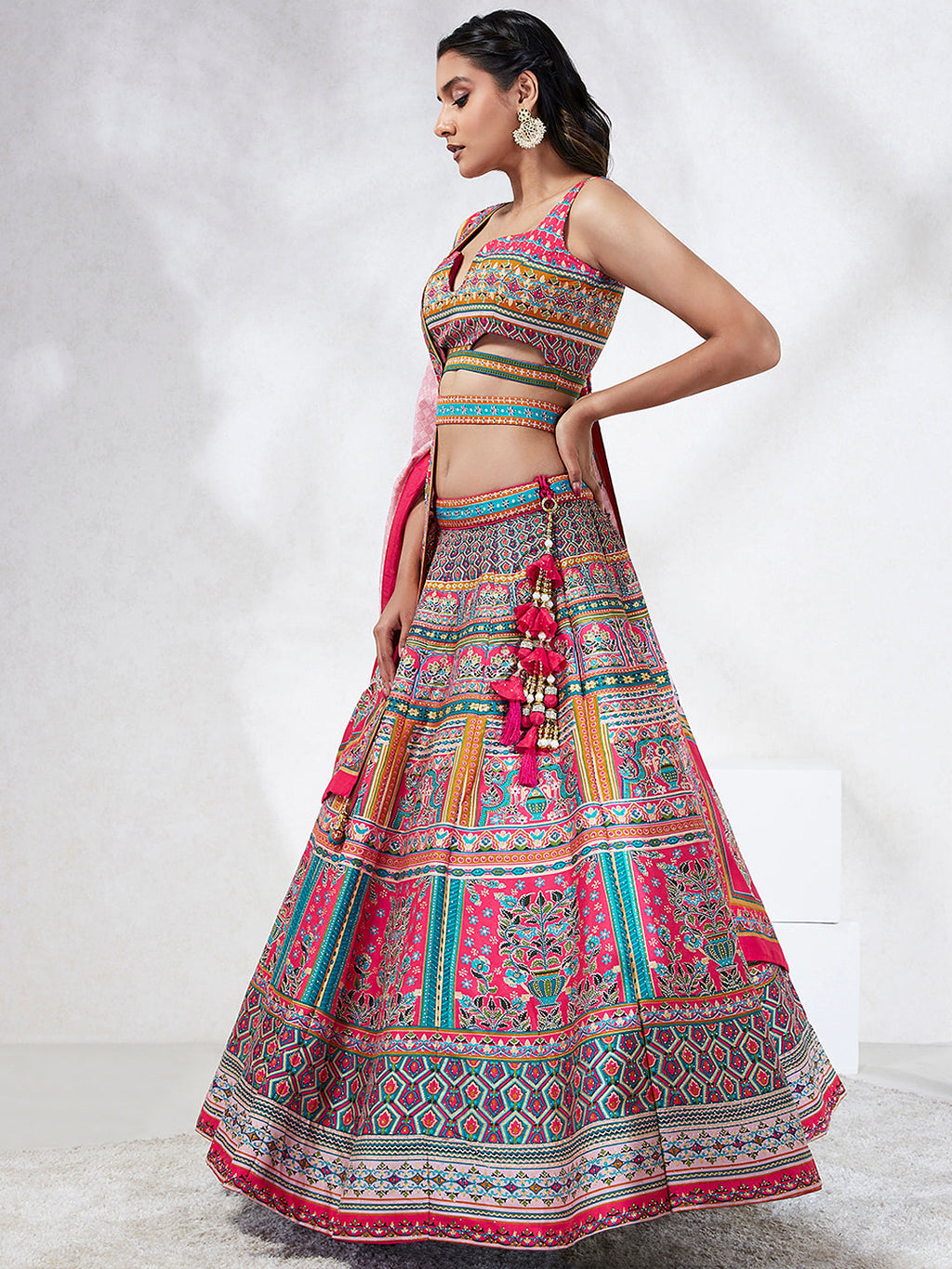 House of Panchhi Pink Pure Georgette Position Printing With Siroski Stone Work Lehenga Choli & Dupatta
