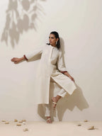 trueBrowns Off-White Cotton Linen Kurta Pant Set - Distacart