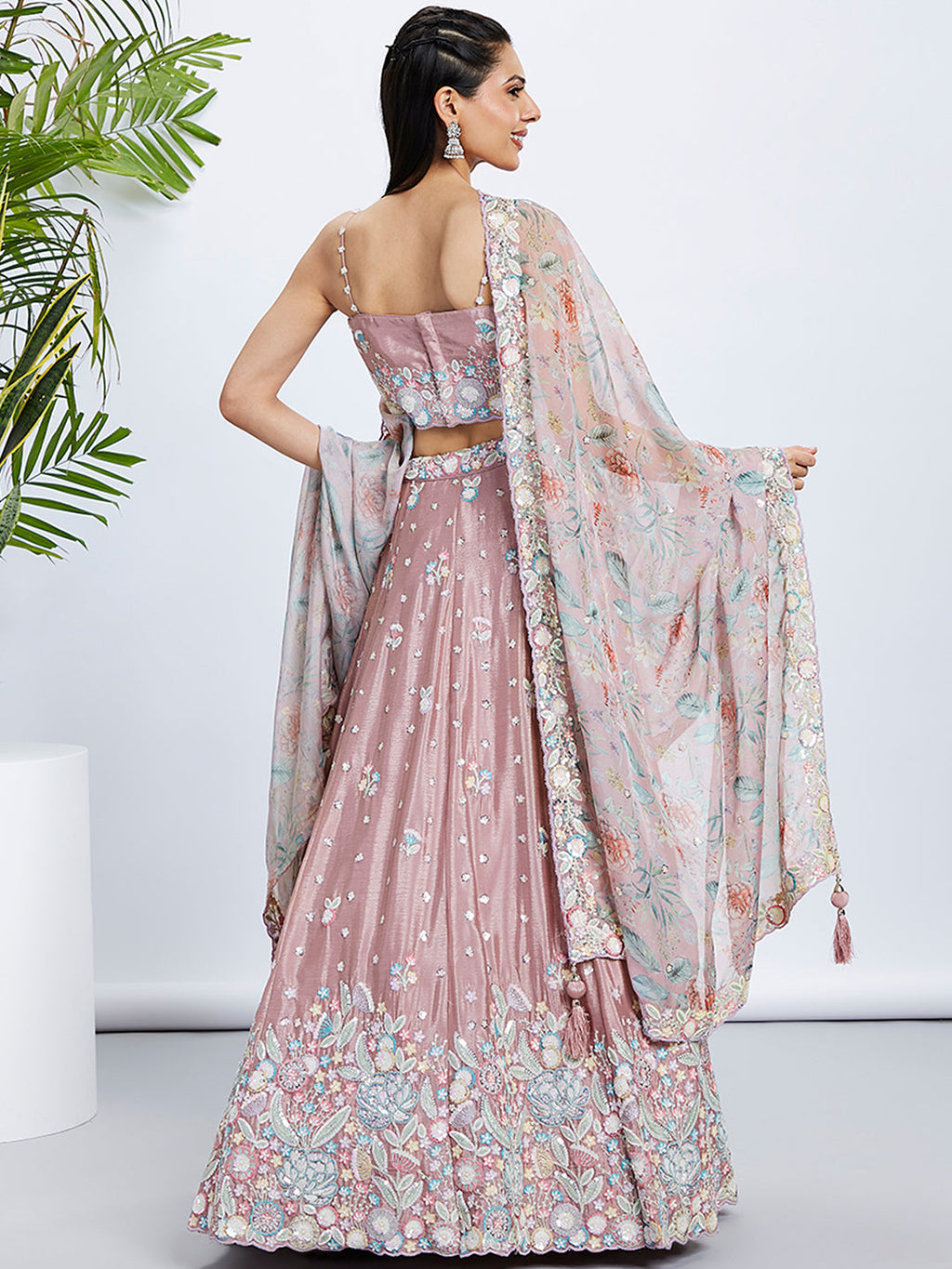 House of Panchhi Green Chiffon Position Print With Sequins Embroidery Lehenga Choli & Dupatta