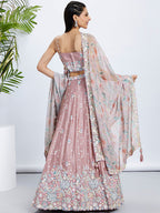 House of Panchhi Green Chiffon Position Print With Sequins Embroidery Lehenga Choli & Dupatta