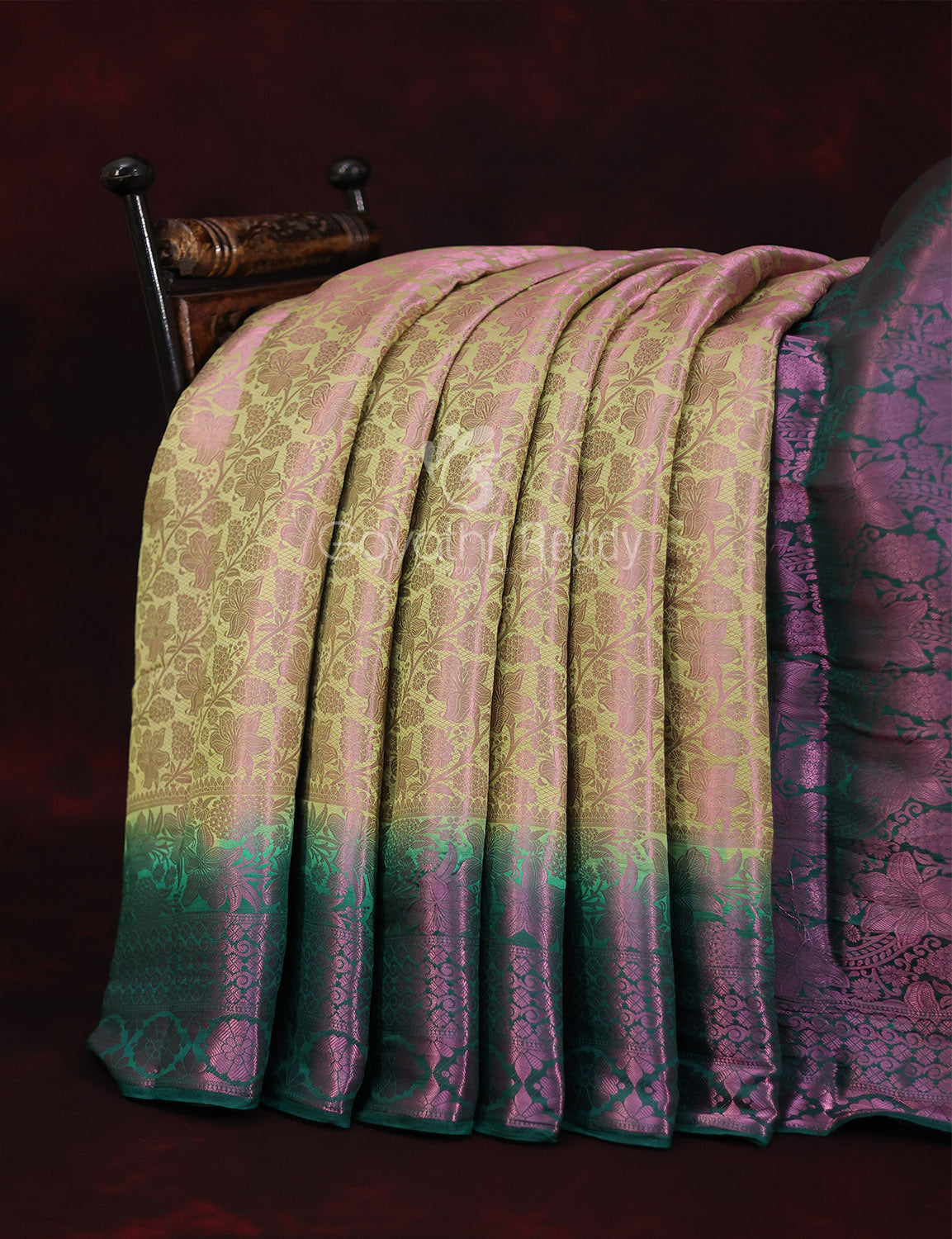 Shades of Mehendi Green Floral Design Banarasi Semi Silk Saree By Gayathri Reddy Designer Studio