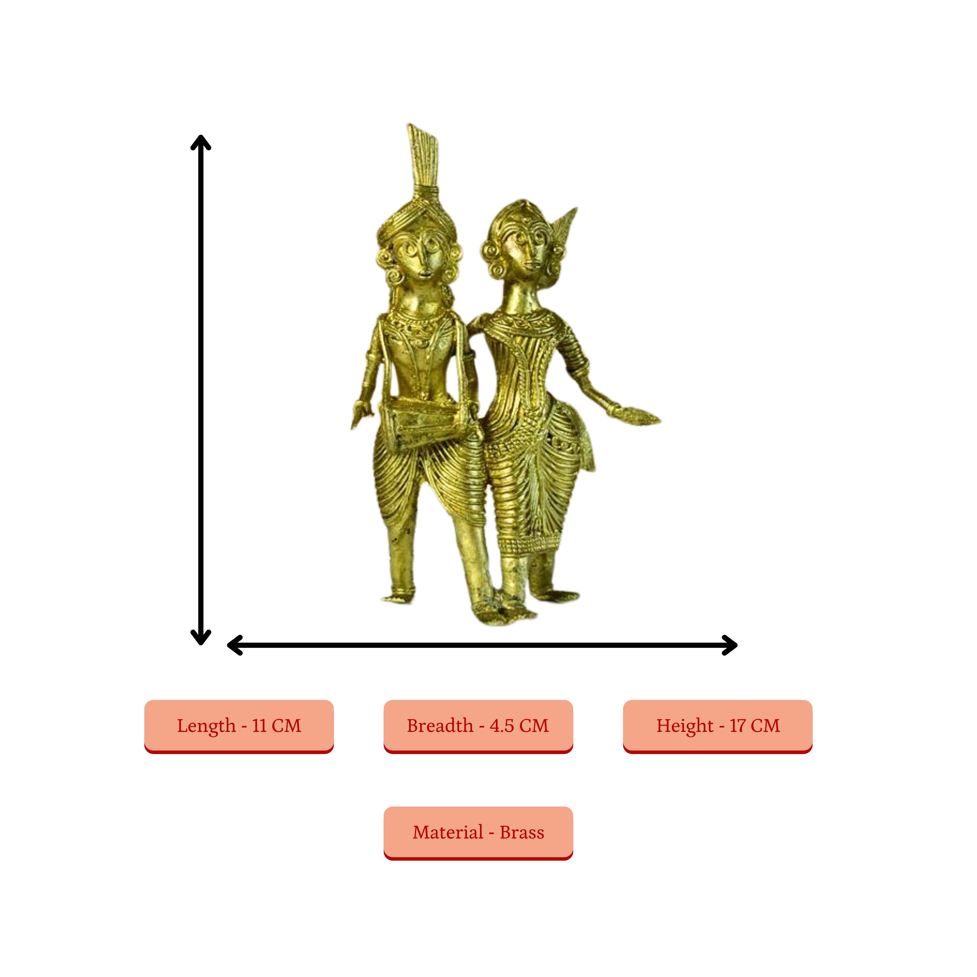 Sowpeace Artisanal Brass Dhokra Sculpture: Tribal Couple with Dhol - Distacart