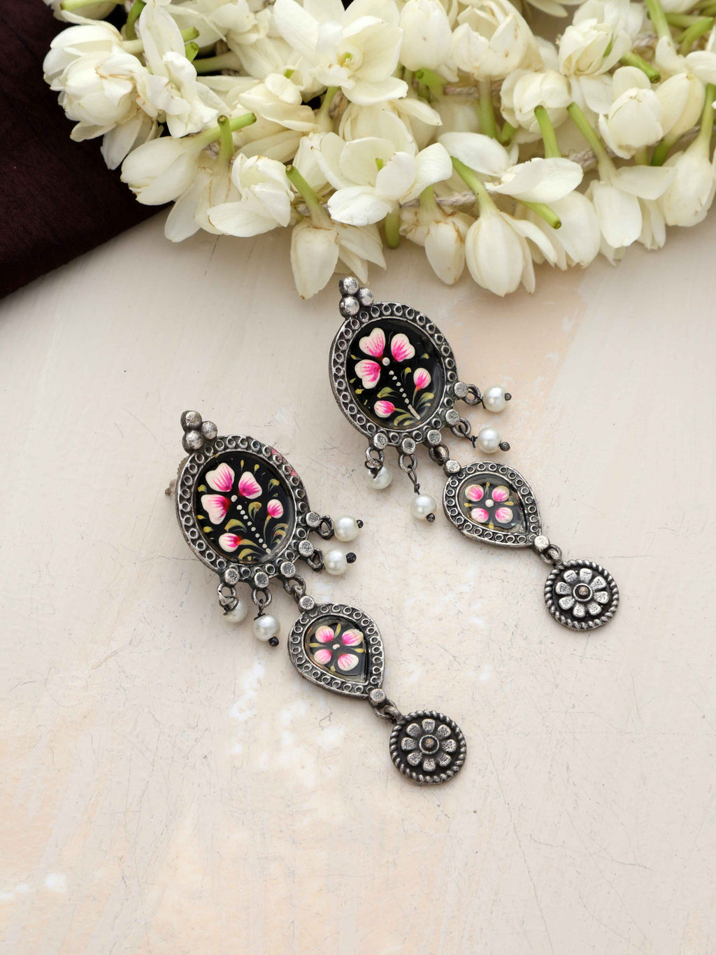 trueBrowns Silver Tone Handpainted Dangle Earrings - Distacart