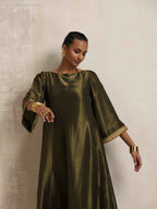 trueBrowns Olive Green Tissue Flared Anarkali Kurta Set - Distacart