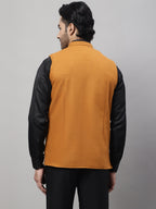 Even Apparels Men's Orange Pure Wool Nehru Jacket