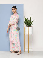 Ahalyaa Women Pink Floral Printed Gotta Patti Kurta with Palazzos
