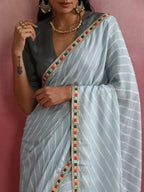 trueBrowns Grey Muslin Silk Saree