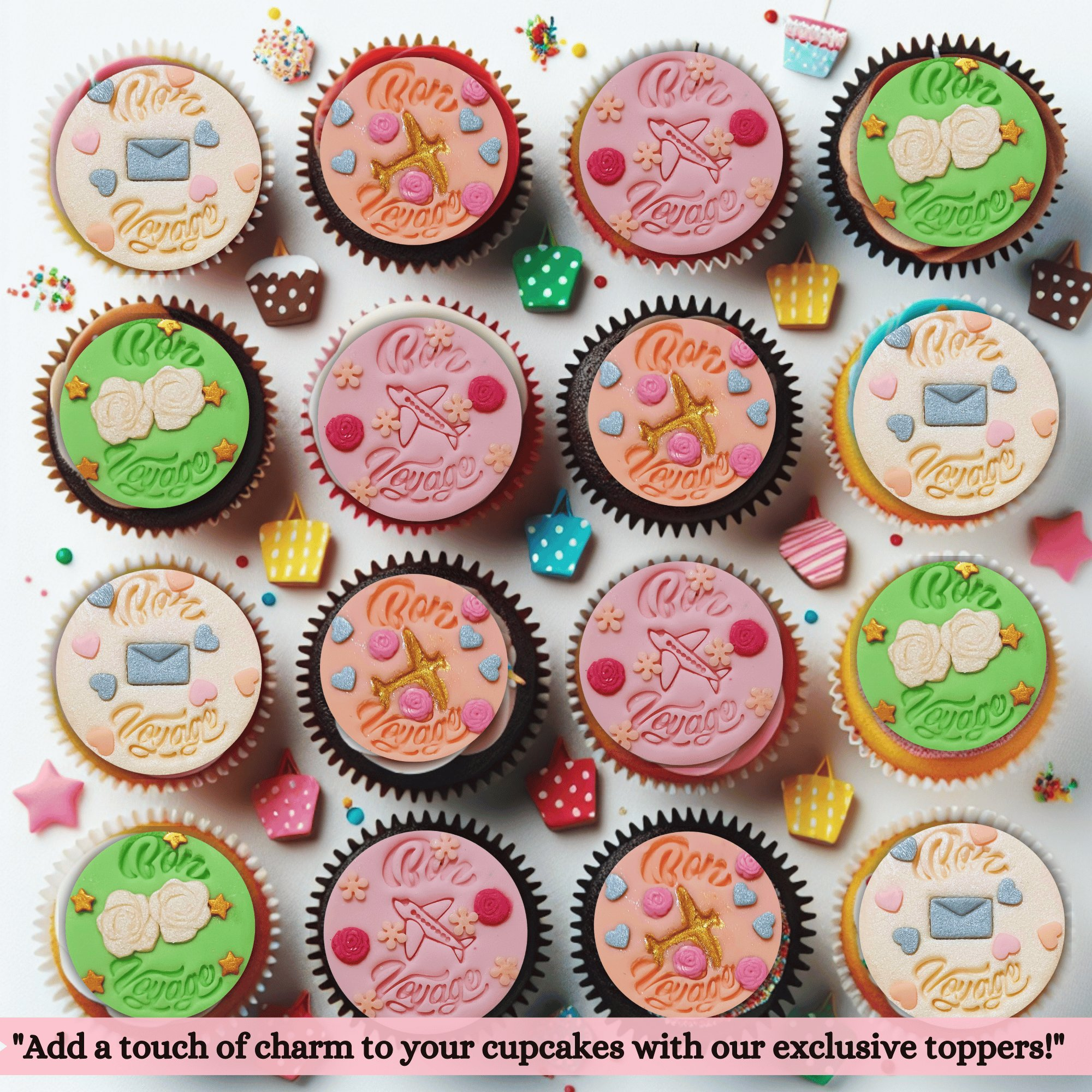 confect bon voyage toppers for cakes cupcakes edible cupcake topper cake decorations supplies 100gms ct 06