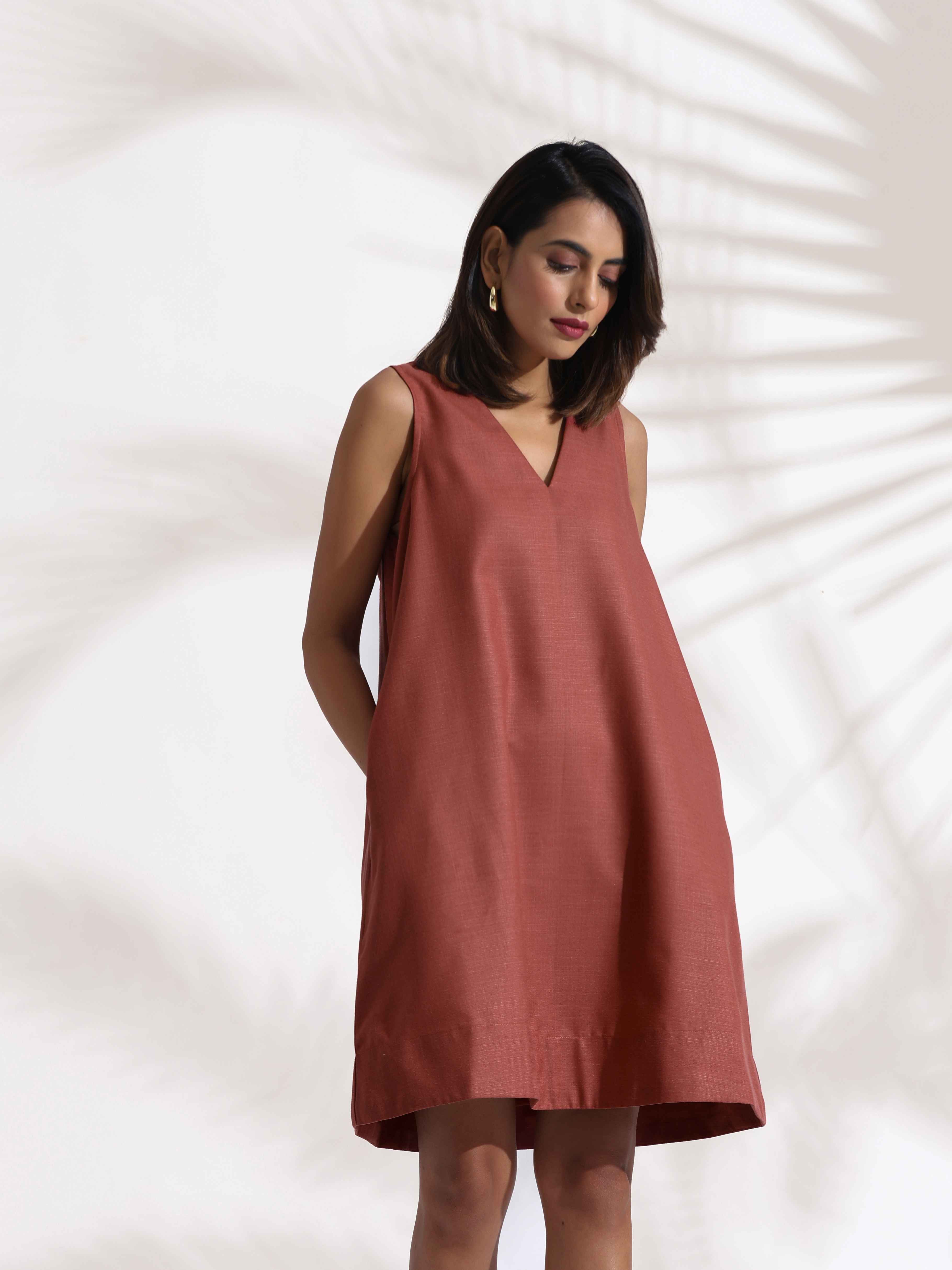 trueBrowns Pink Slub Dress - Distacart